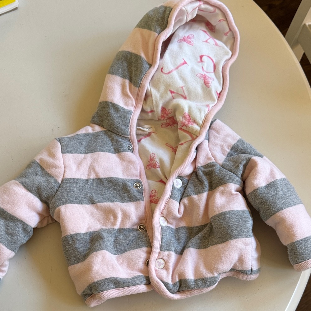 Burt's Bees Baby Reversible Pink Patterned Hooded Jacket
